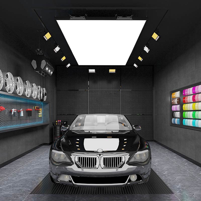 Why is LED light beneficial for highlighting specific car features in showrooms? 8 ceiling lighting box
