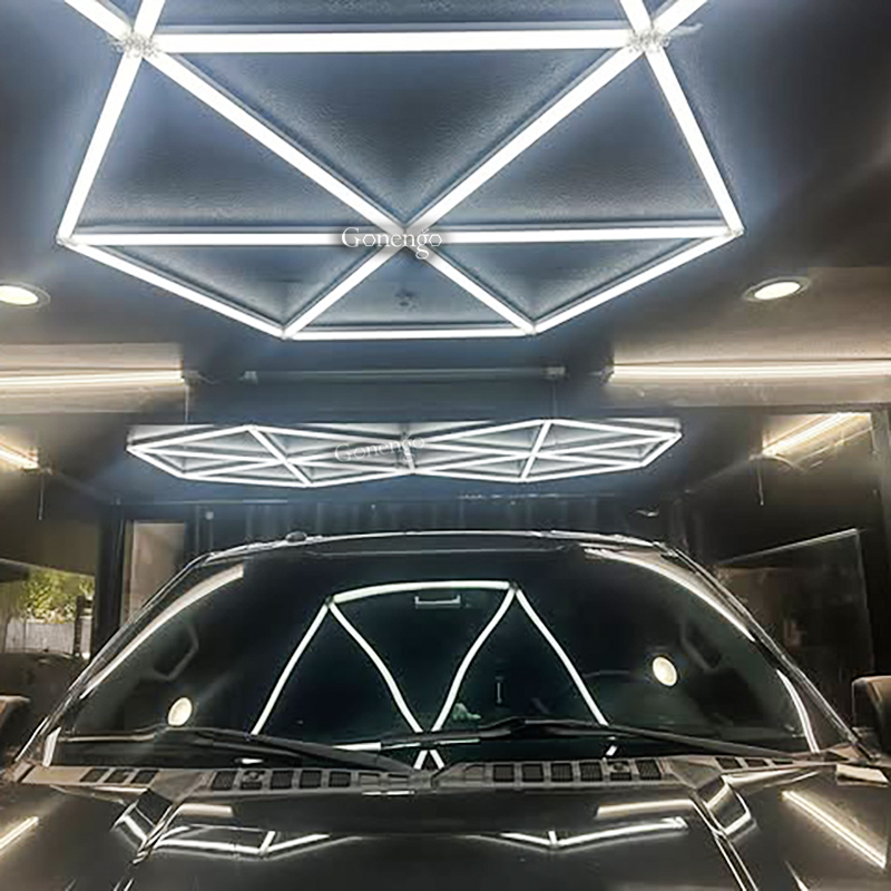 geometric LED lights for garage workshop