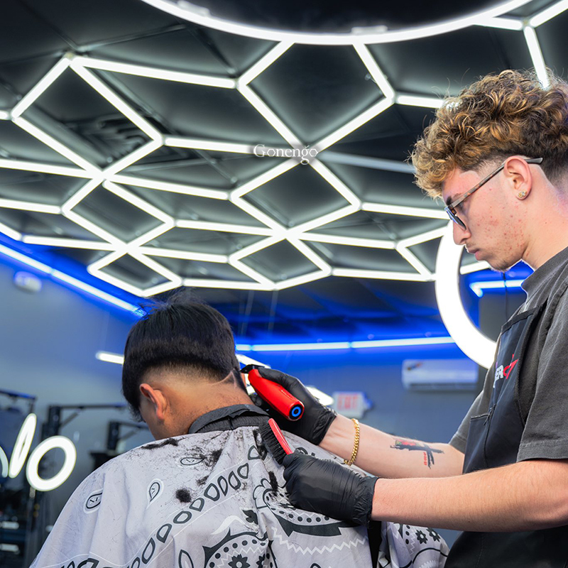 geometric LED lights for barbershop