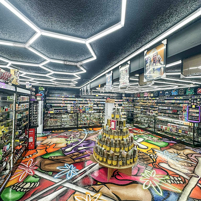 How to energize a smoke shop for a modern look? 7 hexagon LED lights