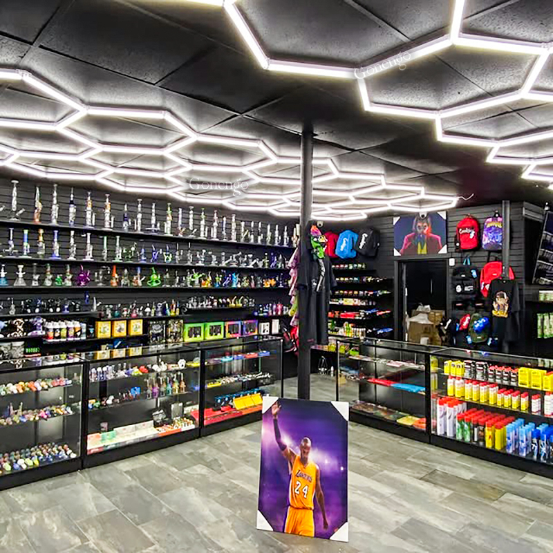 How to energize a smoke shop for a modern look? 8 hexagon LED lights