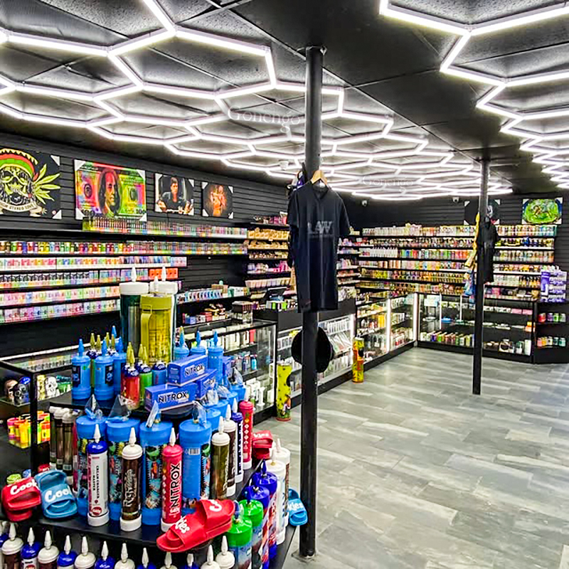 How to energize a smoke shop for a modern look? 9 hexagon LED lights