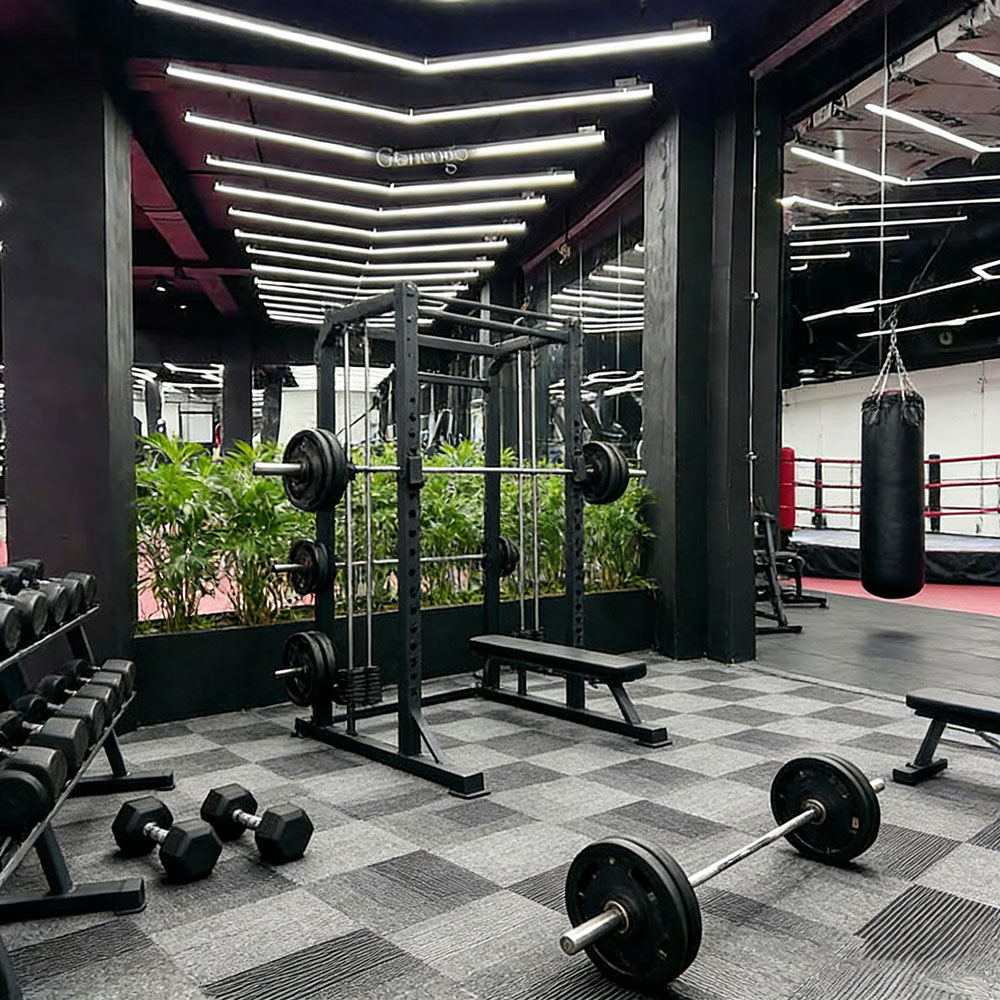 gym-ceiling-polygonal-LED-lights