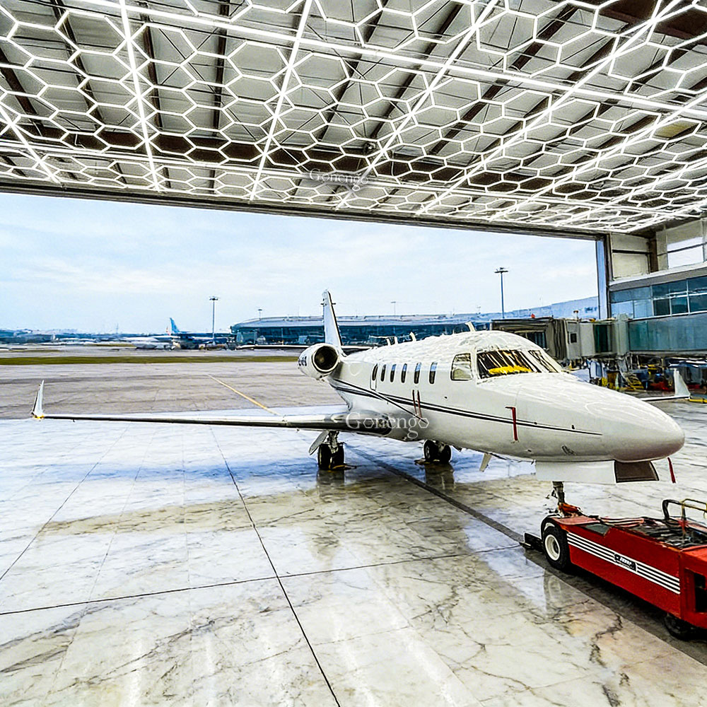 hexagonal-LED-lights-workshop-ceiling