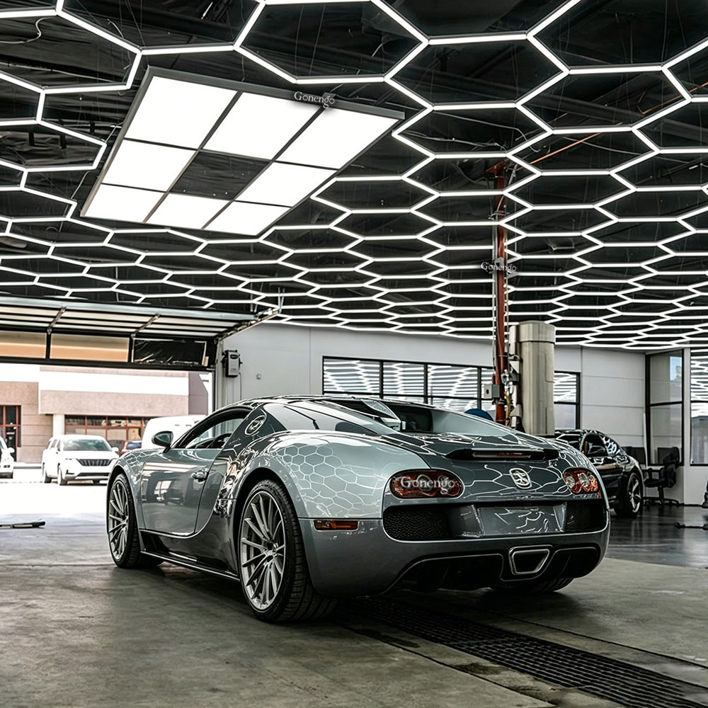 hexagon-LED-lights-for-garage-workshop