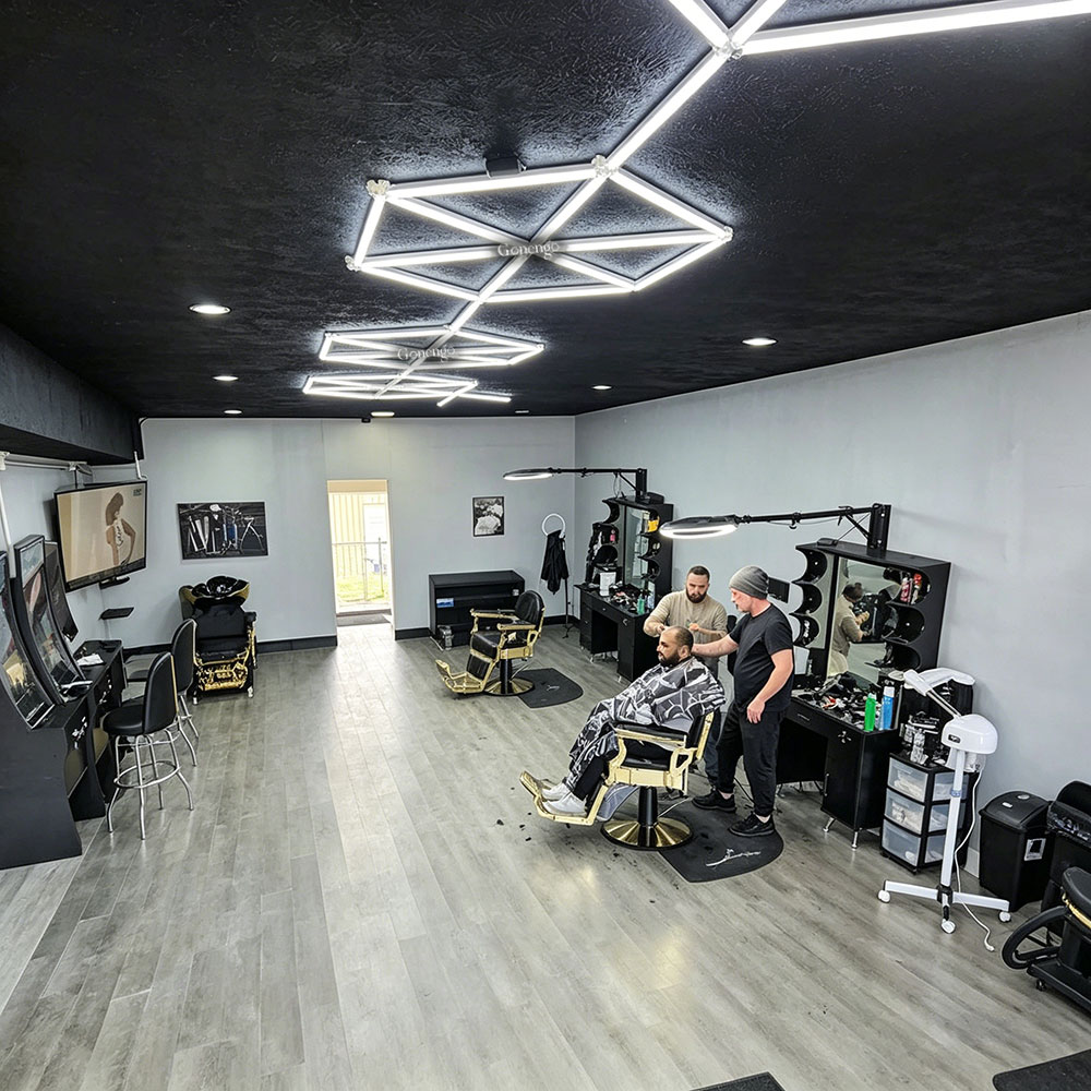 geometric-LED-lights-for-barbershop-ceiling