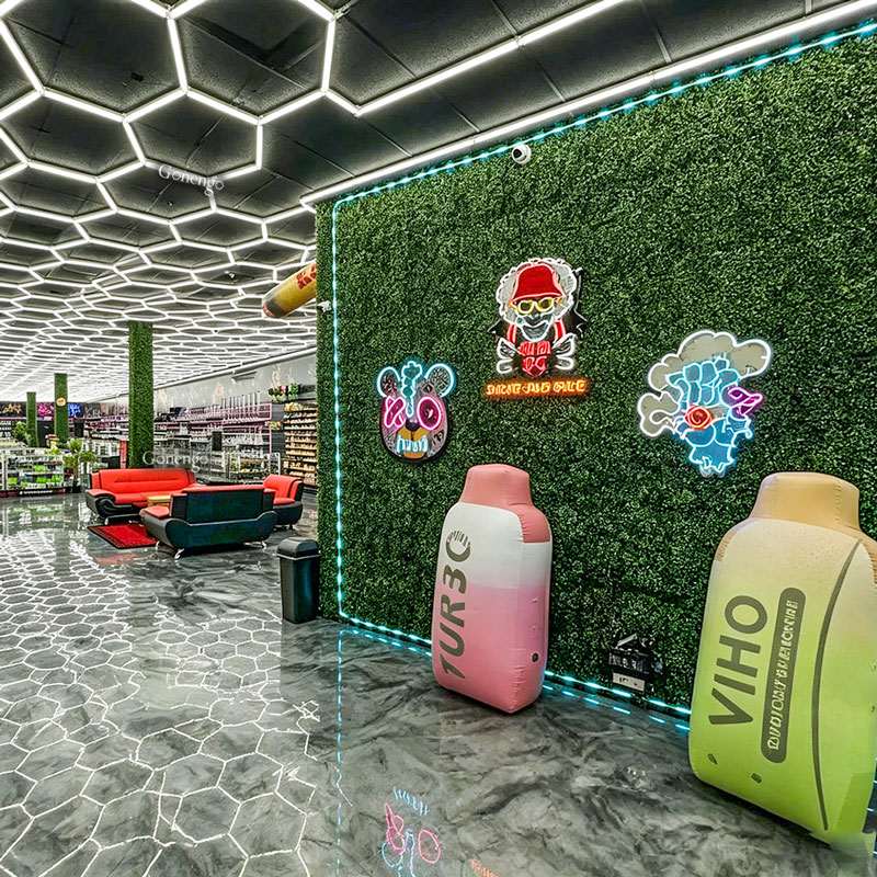 What is the best smoke store ceiling idea? 9 hexagon-lights-for-tobacco-store