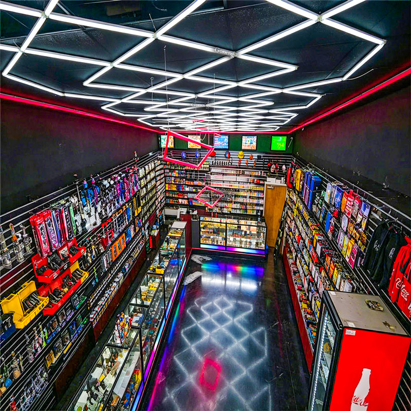 What are the best ceiling lights for customer attraction? 7 geometric-LED-lights-for-smoke-shop