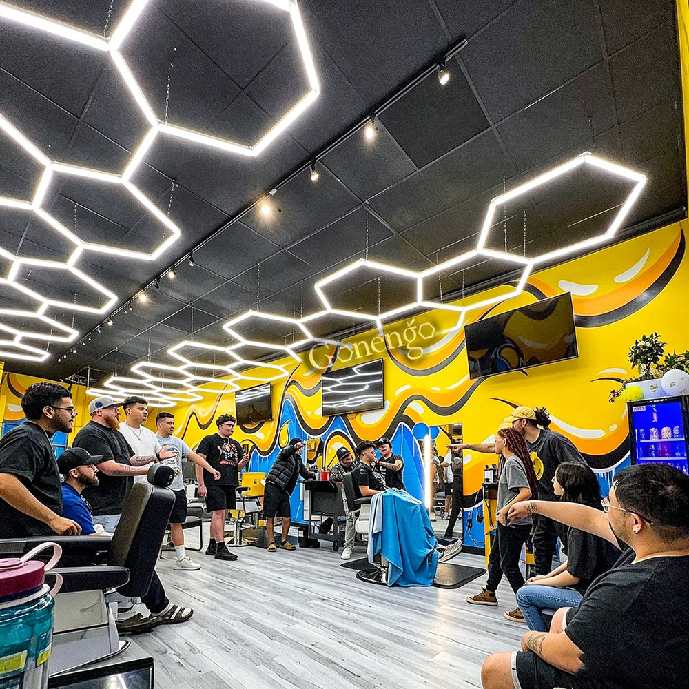 What is the best lighting for hair cutting? 8 hexagon-LED-lighting-for-barbershop