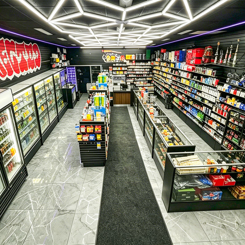 How can I make my smoke shop ceiling look unique? 9 geometric-LED-lights-for-smoke-shop-ceiling